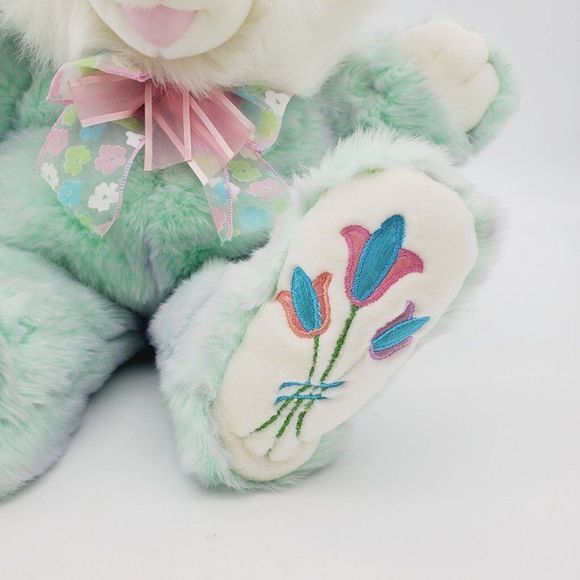 VTG‎ Dan Dee Hoppy Hopster 28" Large EASTER BUNNY Mint Green Tulip Flowers Paws - Picture 6 of 9